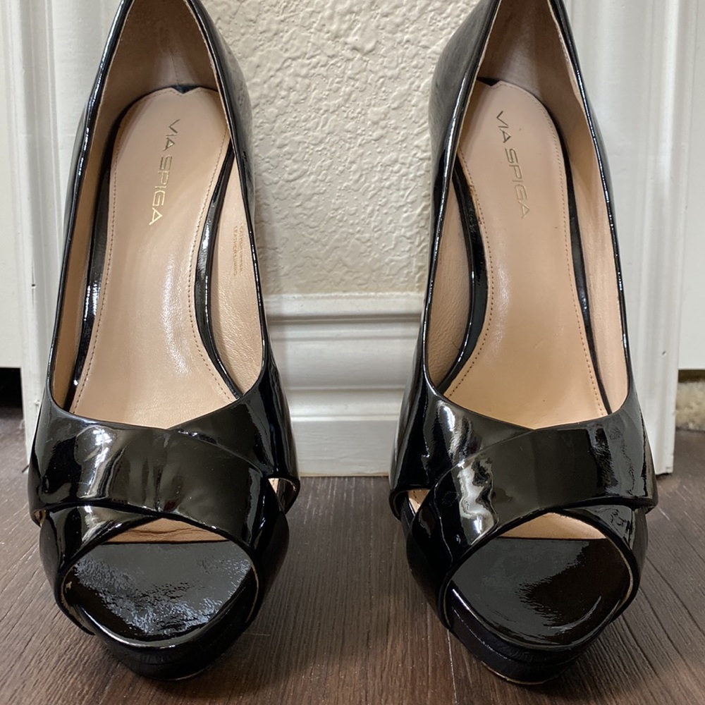 VIA SPIGA Patent Leather Platform Heels Leather Upper Leather Lining